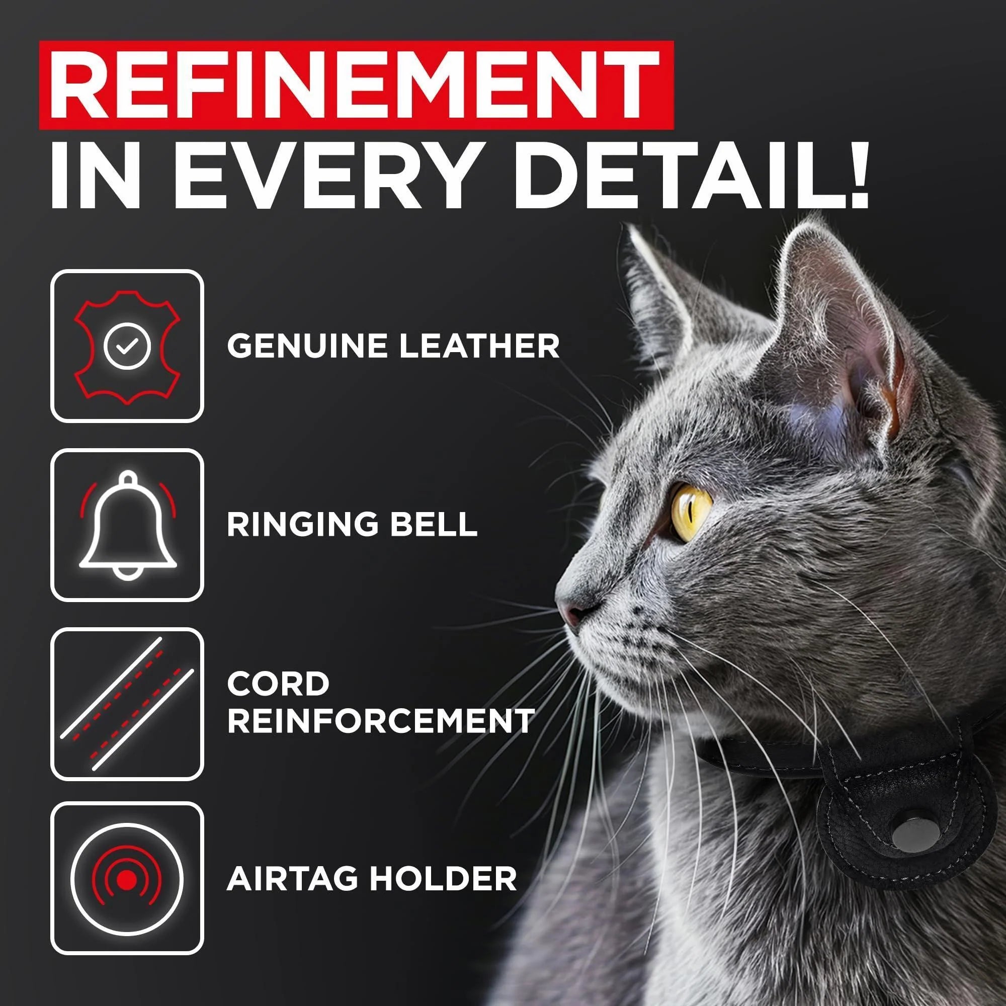 Leather Cat Collar with Airtag Holder Removable Bell for Small Medium and Large Breeds Adjustable Long Lasting Classic Kitten Collars Boy & Girl