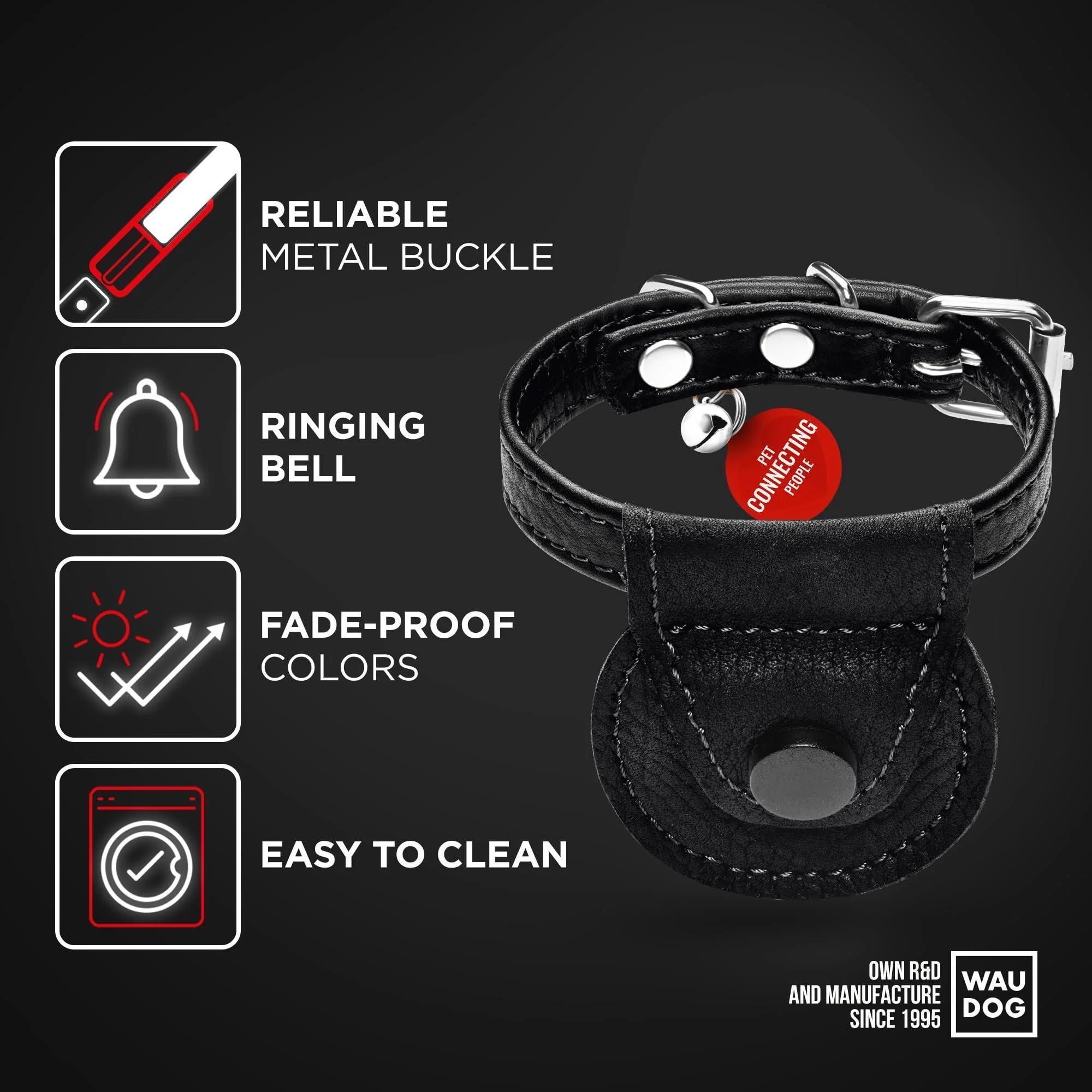 Leather Cat Collar with Airtag Holder Removable Bell for Small Medium and Large Breeds Adjustable Long Lasting Classic Kitten Collars Boy & Girl