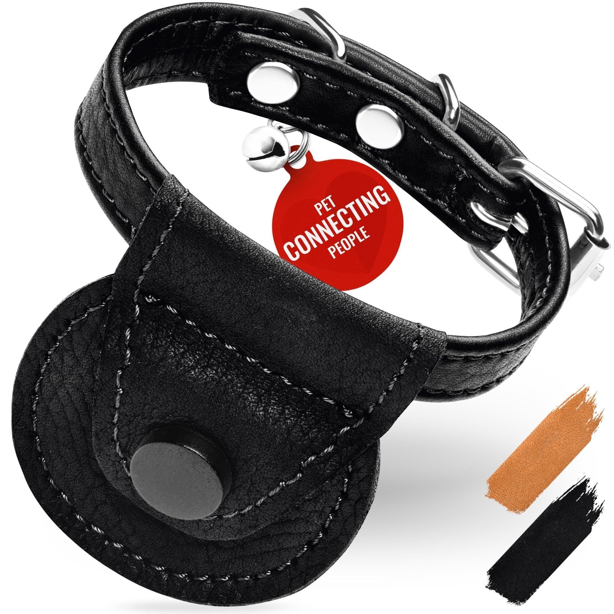 Leather Cat Collar with Airtag Holder Removable Bell for Small Medium and Large Breeds Adjustable Long Lasting Classic Kitten Collars Boy & Girl